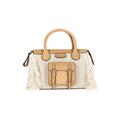 Chloe Pre-owned Womens Edith Fringe Medium Day Bag in Beige Linen and Tan Calfskin Leather - One Size
