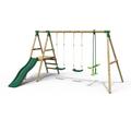 Rebo® Explorer Wooden Swing Set with Platform and Slide - Explorer | OutdoorToys | Glider and Two Regular Swing Seats, Sturdy Wooden Construction, Pressure Treated Timber