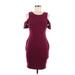 Guess Casual Dress - Bodycon Scoop Neck Short sleeves: Burgundy Print Dresses - Women's Size Medium