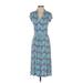 Lands' End Casual Dress - Midi V-Neck Short sleeves: Blue Dresses - Women's Size X-Small