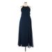 Jenny Yoo Collection Cocktail Dress - A-Line Halter Sleeveless: Blue Print Dresses - Women's Size 22 Tall