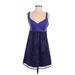 Guess Casual Dress - Mini Plunge Sleeveless: Purple Print Dresses - Women's Size Medium