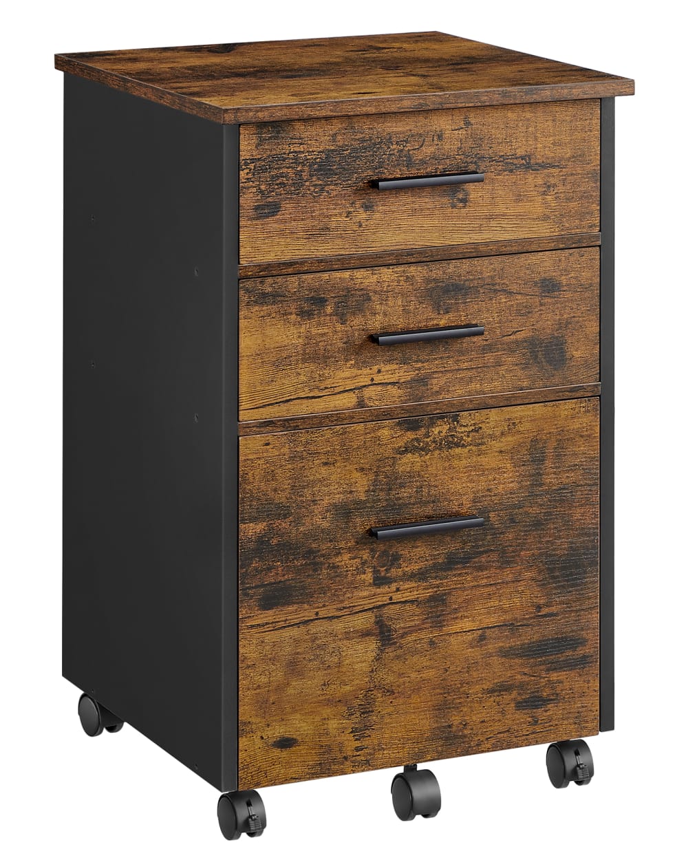 Caisson de bureau 3 tiroirs tissu effet bois marron rustique