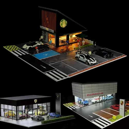 LED-Licht Parkplatz 1:64 heiße Räder Auto Diorama Display Garage Modell Kinder Spielzeug für Jungen
