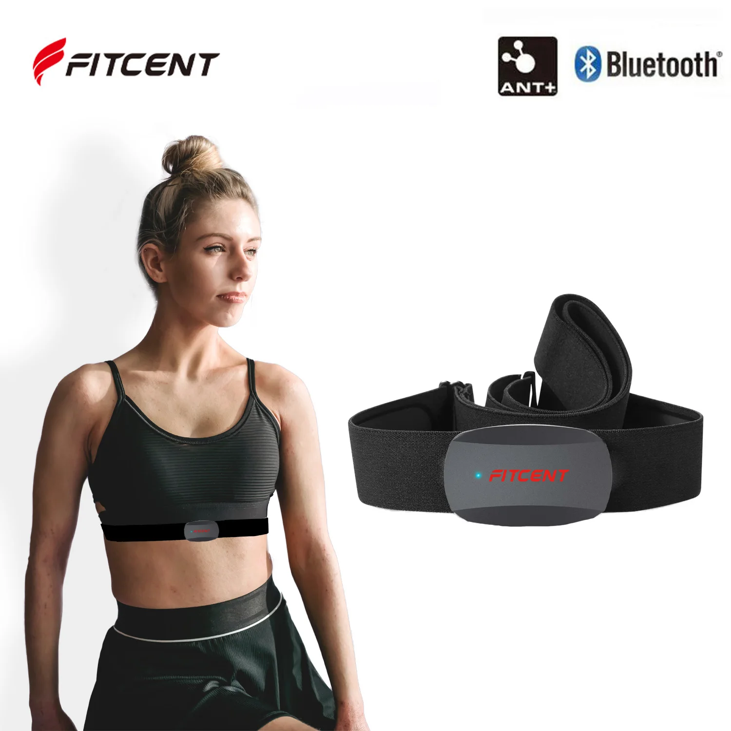 Fitcent Herz Rate Sensor Gürtel Bluetooth ANT HR Monitor Brustgurt für Peloton Polar Garmin Bike Computer Sport Srava DDP yoga Image