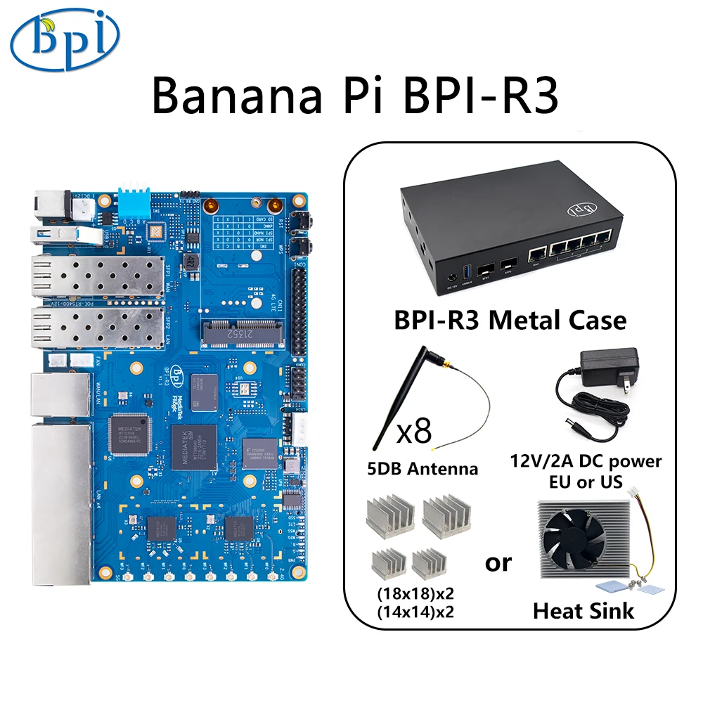 Banana Pi BPI-R3 Mit Eisen Fall Power MediaTek MT7986 Quad Core 2G DDR RAM 8G eMMC flash-Unterstützung wi-Fi 6 2,4G Router Bord Image