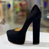 Sukeia echte Fotos Frauen Plattform Pumps Faux Wildleder Round Toe Klassiker schwarze Party Schuhe Damen uns plus Größe 5-20
