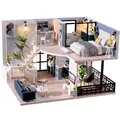 Cutebee DIY DollHouse Kit Wooden Doll Houses Miniature Dollhouse Furniture Kit With LED Toys For