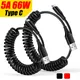Coiled USB C Cable Car Charger Cable 66W 5A Super Quick Charging Mobile Phone Data Cables