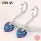 ZDADAN 925 Sterling Silver Heart Blue Crystal Earrings For Women Wedding Jewelry Charm Gift