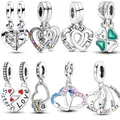 Gorgeous 925 Sterling Silver Linked Sister Hearts Split Pendant Charm Fit Pandora Silver Bracelet