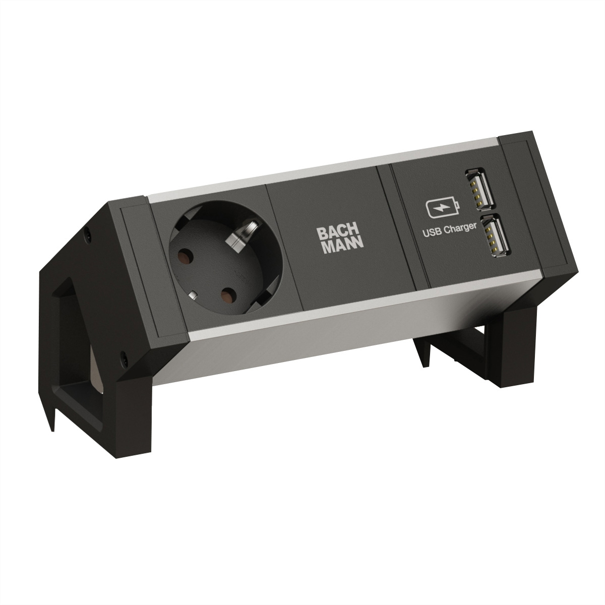 BACHMANN DESK2 ALU BLACK 1x Schutzkontakt 1x USB-Charger GST18 Image
