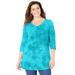 Plus Size Women's Tie-Dye V-Neck Top by Catherines in Vibrant Turq (Size 3X)