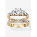 Women's 2 Piece 2.01 Tcw Round Cubic Zirconia Bridal Ring Set In 18K Gold-Plated by PalmBeach Jewelry in Gold (Size 6)