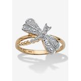 Women's Diamond Accent 18K Gold-Plated Sterling Silver Dragonfly Ring by PalmBeach Jewelry in Gold (Size 8)