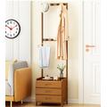 MEYEBP 2 In1 Bamboo Coat Rack With Bedside Table, Multifunctional Coat Stand Clothes Rack With Drawers, 1 Shelf, 2 Rails, Multiple Trouser Racks And Multiple Hooks, For Bed Room