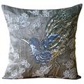 The HomeCentric Grey Cushion Covers, Sequins & Beaded Bird Design Cushions Cover, Throw Cushion Covers 45x45 cm (18x18 inch), Square Silk Cushion Covers, Floral Contemporary - Silver Birdy