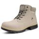 Boots for Womens Walking Boots Mesh Lined Fashion Leather Shoes Casual Flat Ankle Boots Outdoor Four Seasons, Beige Without Fur, 6.5 UK