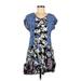 Chelsea & Theodore Casual Dress - A-Line Scoop Neck Short sleeves: Blue Floral Dresses - Women's Size Medium Petite