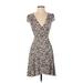 Dee Elly Casual Dress - Mini V Neck Short sleeves: Brown Dresses - Women's Size X-Small