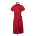Rene Lezard Casual Dress - Shirtdress Collared Short sleeves: Red Print Dresses - Women's Size 36