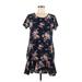 Blue Rain Casual Dress - Mini Scoop Neck Short sleeves: Blue Floral Dresses - Women's Size Medium