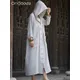 OriGoods Women Hooded Long Coat Cotton Spring Autumn Overcoat Chinese Style Loose Robe Red Black
