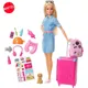 Original Mattel Barbie Travel Doll with Suitcase BackPack Accessories Toys for Girls Educational