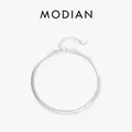 MODIAN 925 Sterling Silver Double Layer Snake & Link Chain Bracelets Trendy Platinum Plated