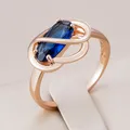 Kinel Unusual Shiny Oval Blue Natural Zircon Ring for Women Luxury 585 Rose Gold Color Wedding Party