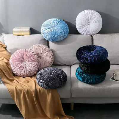 Pastoral Stil Kürbis Runde Sitzkissen, Rücken Kissen, Boden Sofa Kissen, Glänzendes Samt Stoff Image
