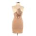 Shein Casual Dress - Bodycon Strapless Sleeveless: Tan Print Dresses - Women's Size Large