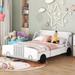 Full Size Car-Shaped Platform Bed w/ Wheels Creative Panel Bed Frame, White