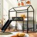 Twin Size Metal Loft Bed w/ Slide & Two-sided Writable Wood Creative Board Creative House Bed No Box Spring Needed Easy Assembly