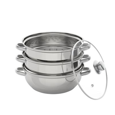 Silver 3 Tier Stainless Cooker with Glass Lid