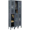 Infinity Heavy Duty Ventilated Steel Locker with Double Tier & 3-Wide Assembled - Gray - 12 x 15 x 36 in.