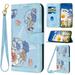 Phone Case for iPhone 14 Plus Wallet Cover with Crossbody & Wrist Strap Elegant PU Leather Flip Flower Pattern Kickstand Credit Card Holder Phone Case Cover for iPhone 14 Plus Blue