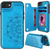 MMHUO for iPhone 7/8/SE 2020/SE 2022 Case with Card Holder Flower Magnetic Back Flip Case for iPhone 7/8/SE 2020 Wallet Case for Women Protective Case Phone Case for iPhone 7/8/SE 2020/SE 2022 Blue