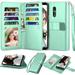 NJJEX Compatible with LG Stylo 5 Case/LG Stylo 5X/Stylo 5V/Stylo 5 Plus Wallet Case [9 Card Slots] PU Leather Card Holder Folio Flip [Detachable][Kickstand] Magnetic Phone Cover & Lanyard [Mint]