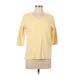 3/4 Sleeve T-Shirt: Yellow Solid Tops - Women's Size Large