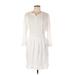 Heartloom Casual Dress V Neck 3/4 sleeves: White Print Dresses - Women's Size Large