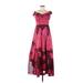 Adrianna Papell Cocktail Dress - A-Line V Neck Sleeveless: Burgundy Floral Dresses - Women's Size 6 Tall