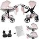 Junama Diamond Heart V3 2in1 3in1 4in1 Baby Pram Pushchair Car Seat ISOFIX + Umbrella Exclusive Prams (2in1 with adapters, Pink-Silver 06)