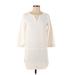 Joan Vass Casual Dress - Shift Crew Neck 3/4 sleeves: Ivory Dresses - Women's Size Small