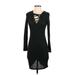 Charlotte Russe Casual Dress - Bodycon Plunge Long sleeves: Black Print Dresses - Women's Size Small