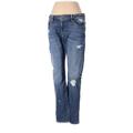FRAME Denim Jeans - High Rise Straight Leg Boyfriend: Blue Bottoms - Women's Size 28 - Distressed Wash