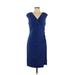 Ellen Tracy Cocktail Dress - Sheath V Neck Sleeveless: Blue Print Dresses - Women's Size Medium