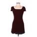 Rachel Zoe Casual Dress - A-Line Square Short sleeves: Burgundy Print Dresses - Women's Size 6