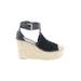 Marc Fisher LTD Wedges: Espadrille Platform Boho Chic Black Solid Shoes - Women's Size 8 1/2 - Peep Toe