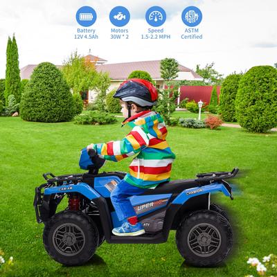 12V Kids Ride on ATV, Battery-Operated Car, Dual Speed Adjustment 1.5-2.2mph for Toddlers